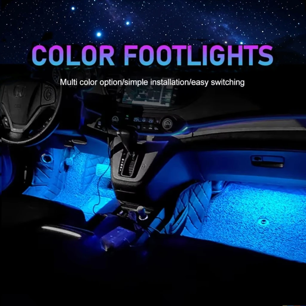 LED سيارة ضوء النيون ضوء القدم 2 في 1 LED الديكور الداخلي الخلفية ولاعة السجائر USB جو مصباح ضوء الزخرفية #3