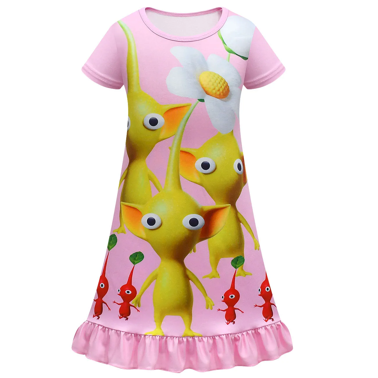 Kids Girls Anime Cartoon Alien Print Short Sleeves Princess Dress Outfit Christmas Role Play Halloween Cosplay Costume