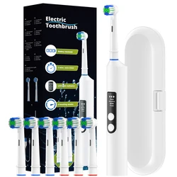 Smart Rotating Electric Toothbrush, 4 Modes Rechargeable Rotary Toothbrush with 6 Heads, Compatible with Oral B Replacement Head