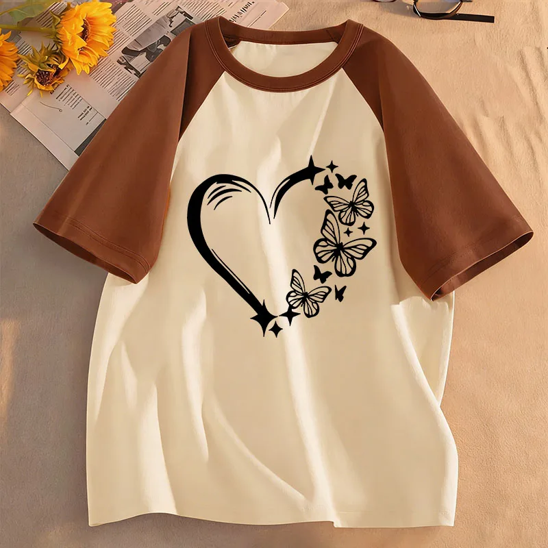 Graphic Casual Hoodies Love Heart with Butterfly T Shirts Kids Children's T-shirt Boys Girls Summer Spring Top Tee Shirt