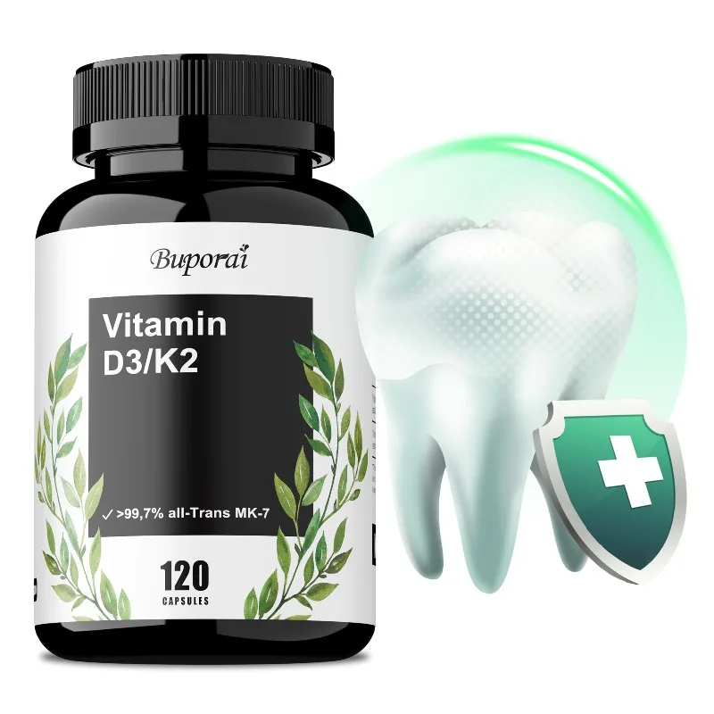 Vitamin D3 K2 Supplement - Regulate Calcium Metabolism, Promotes Bones, Teeth and Joint Health, Improves Vitality and Immunity