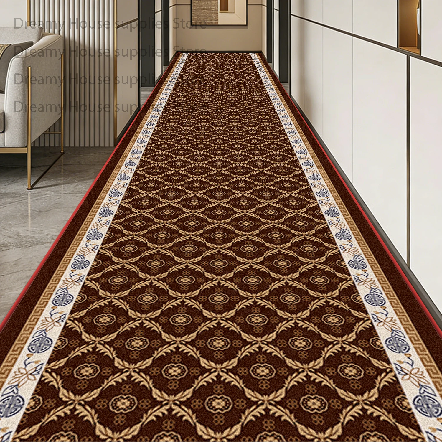 

Коврик-дорожка в европейском стиле, красный, длинный, для коридора, декоративный, для дома, гостиной, кухни, прихожей, нескользящий, мягкий