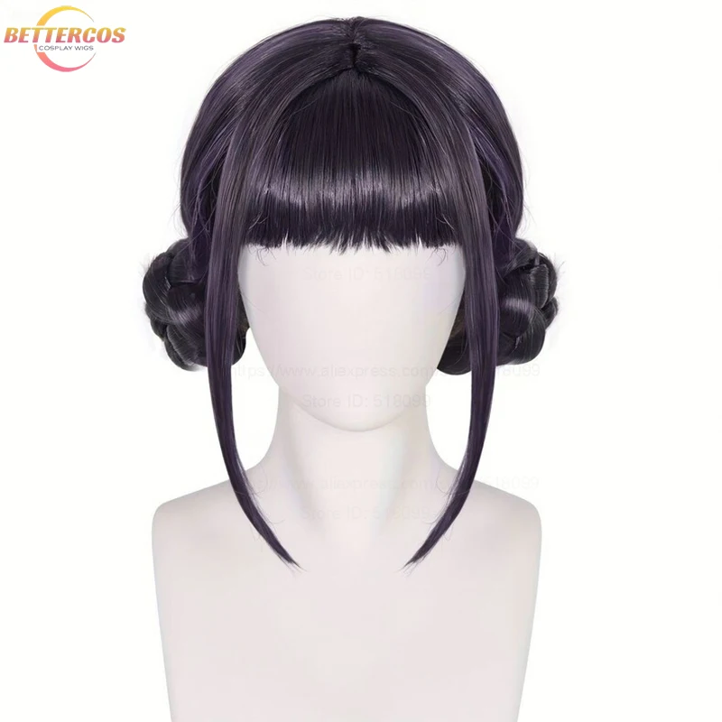 High Quality New Anime Zoey Cosplay Wig Black Purple With Buns Heat Resistant Synthetic Hair Wigs Movie Cosplay Wigs + Wig Cap