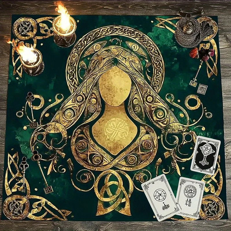 VIKAMA Celtic Goddess Tarot Card Tablecloth Retro Celtic Knot Altar Buwica Ritual Divination Table Mat