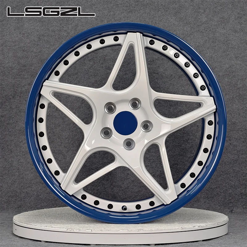 LSGZL Forged Wheels Blue Barre White Spokes 2 Pc 19 Inch ET30 for Honda Accord Coupe