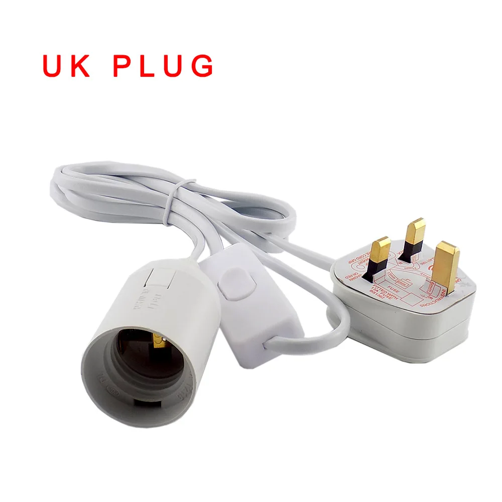 Cable de alimentación E27 para UE, EE. UU., Reino Unido, soporte para Base de bombilla, Cable de extensión, interruptor de lámpara led, convertidor de enchufe eléctrico, 110v, 220v, D1