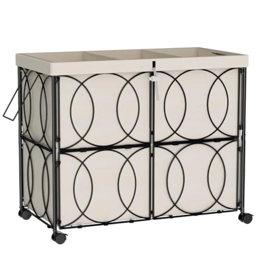 

VIPLEO Laundry Hamper with 3 Section Large 180L Rolling Laundry Basket with Wheels Metal Heavy Duty Laundry Hamper with Detacha