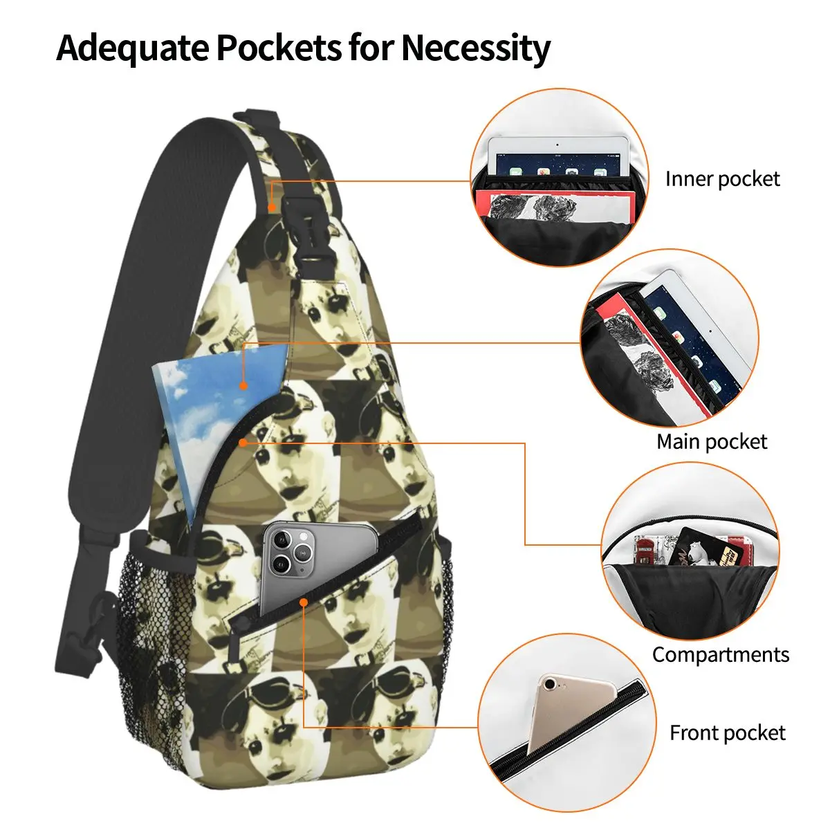 Marilyn Manson Glitch Fan Gift Music Chest Bag Men Sling Crossbody Backpack Chest Bag Travel Hiking Daypack Shoulder Bag