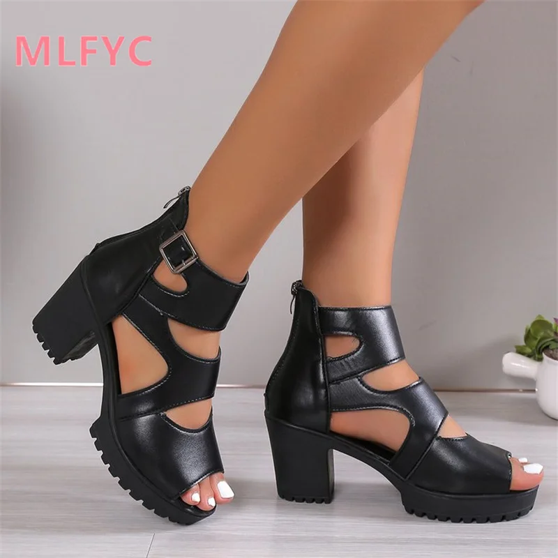 New Hollow Fish Mouth Roman Shoes Women\'s Sandals Thick Heel Thick Sole Short Boots Waterproof Platform High Heel Cool Boots