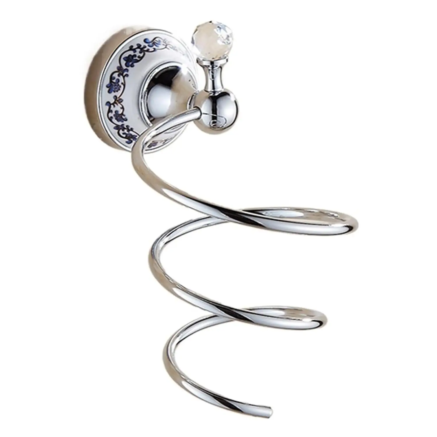 

Antique Blue Porcelain Chrome Bathroom Hardware Set Towel Bar Hook Basket Hair Dryer Rack 5pcs, Customized