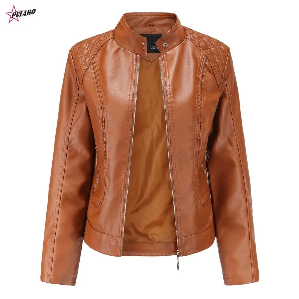 PULABO Casual Long Sleeve Women Soft PU Leather Jacket Outerwear Winter Autumn Female Slim Faux Leather Coat Ladies Jacket M-2XL