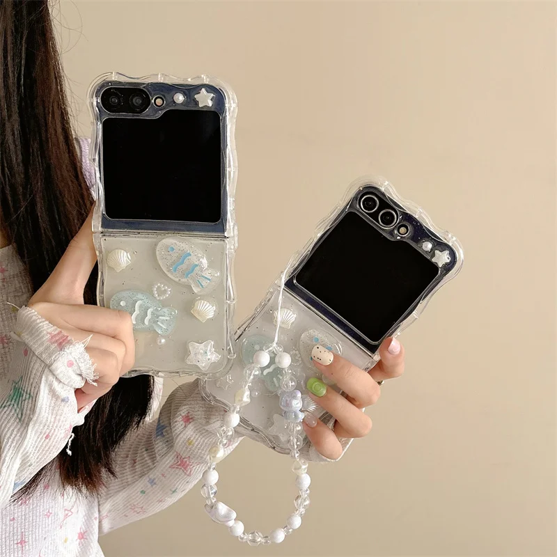 Phone Case For Samsung Galaxy Z Flip 6 3 4 5 Cute Fish Bracelet Wave Shockproof Cover For Samsung Z Flip6 ZFlip 6 ZFlip6