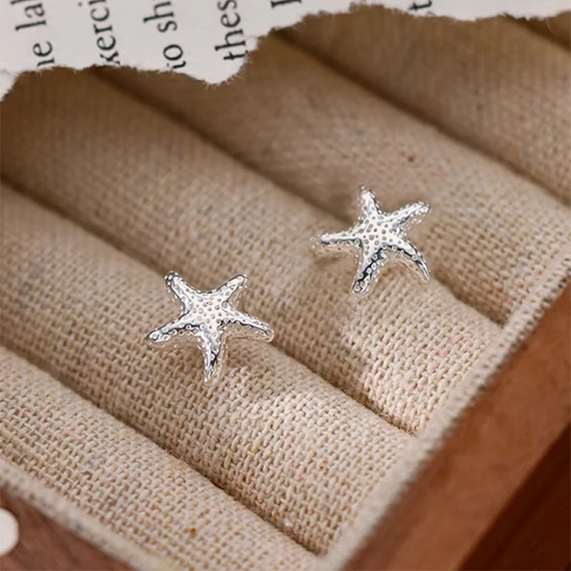 100% 925 Sterling Silver Starfish Studs Earring for Women Girl Simple Irregular Star Design Jewelry Party Gift Dropshipping