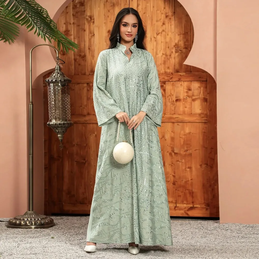 Elegante Dubai Abito da donna Abaya Ricamo Marocco Caftano Abiti Largos Arabo Abito lungo Eid Festa musulmana Jalabiya Ramadan 2025
