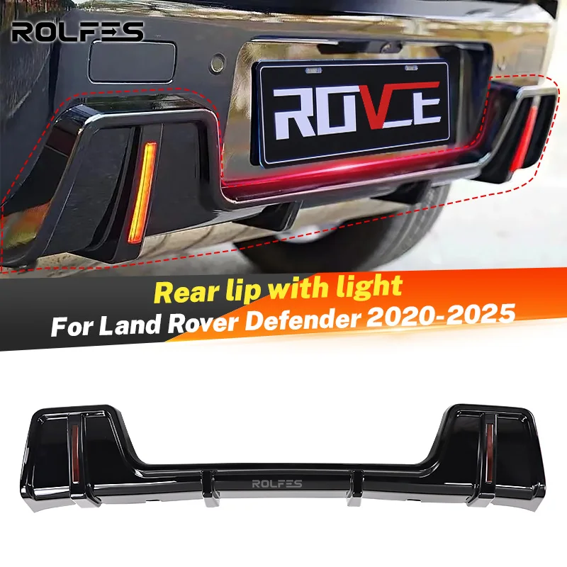 

ROLFES Rear Bumper Lip With LED Light For Land Rover Defender 90 1102020-2025 Glossy Black ABS Diffuser Exterior Accessories