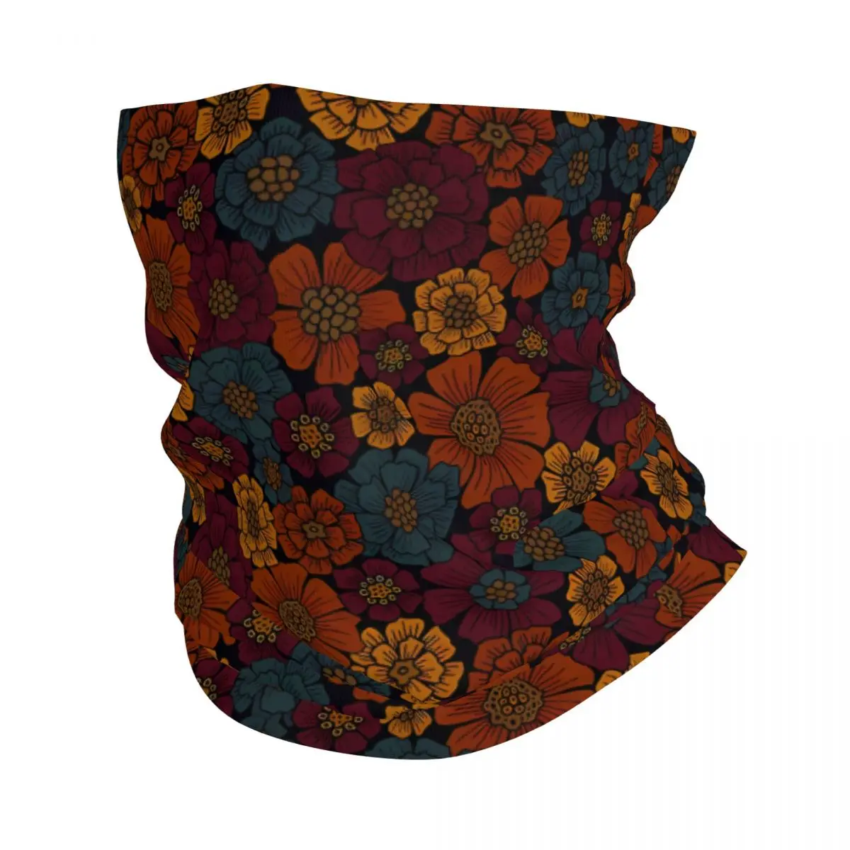 Dark Burgundy Teal Mustard Floral Headband Neck Warmer Men Ski Running Tube Scarf Medical Nurse Face Bandana Gaiter