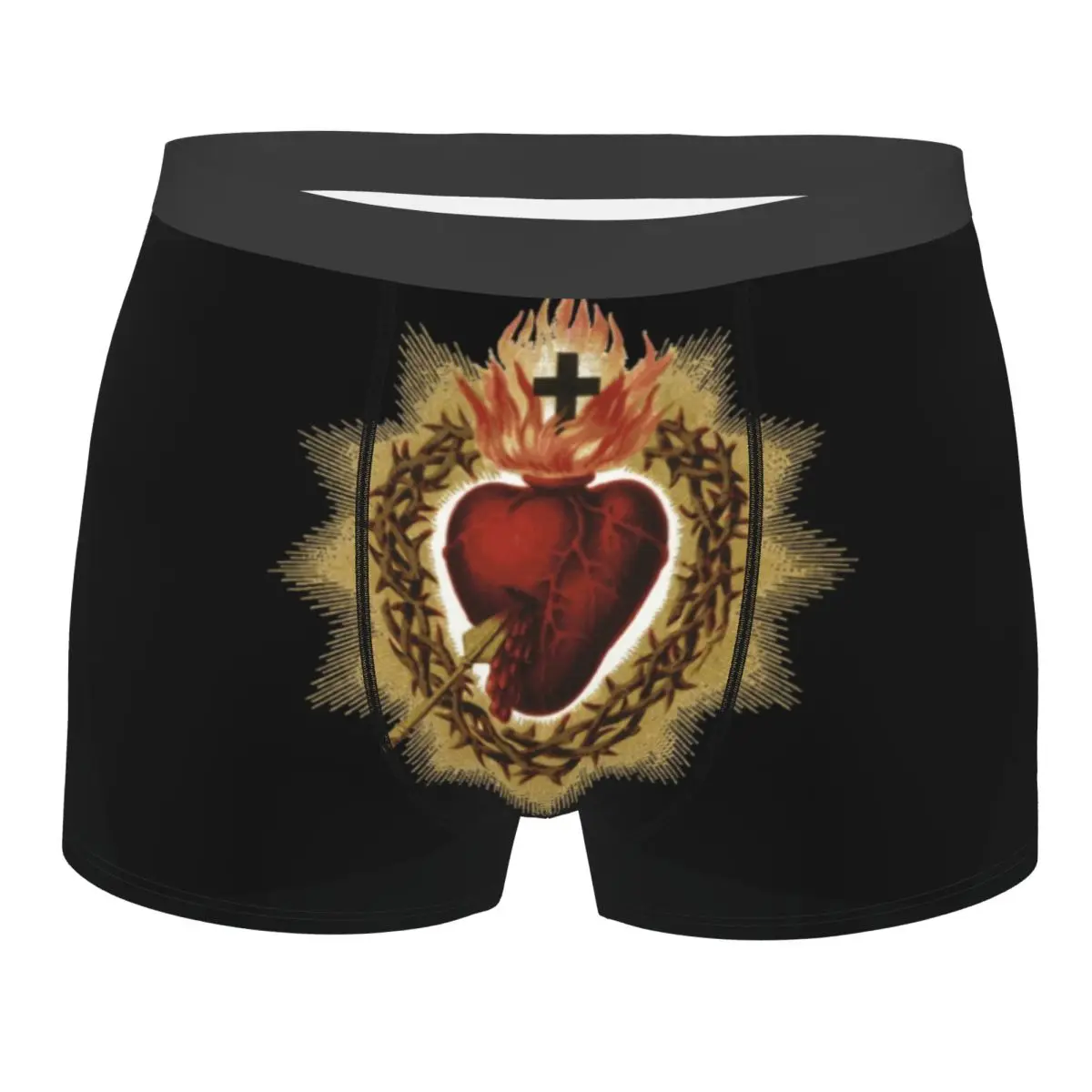 

Католические боксеры «Священное сердце Иисуса» на заказ для мужчин, нижнее белье с 3D принтом христианской веры, трусы, мягкие трусы