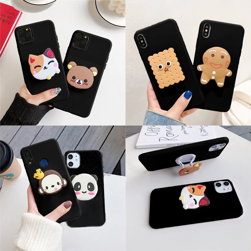 Cartoon Cat Stand Holder Cover for Motorola Moto E7 E6 E32S E22 E13 One Action Vision Marco Fusion Support Soft Cover