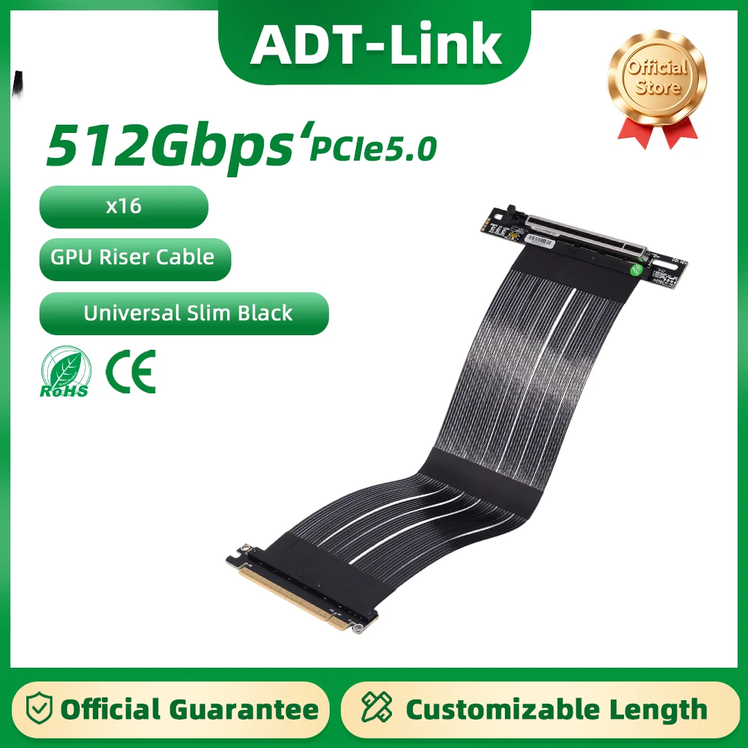 ADT-Link  PCIe 5.0 x16 Graphics Card Extension Cable Standard GEN5 High-Speed Lossless Riser Cable with Airplane Head Buckle