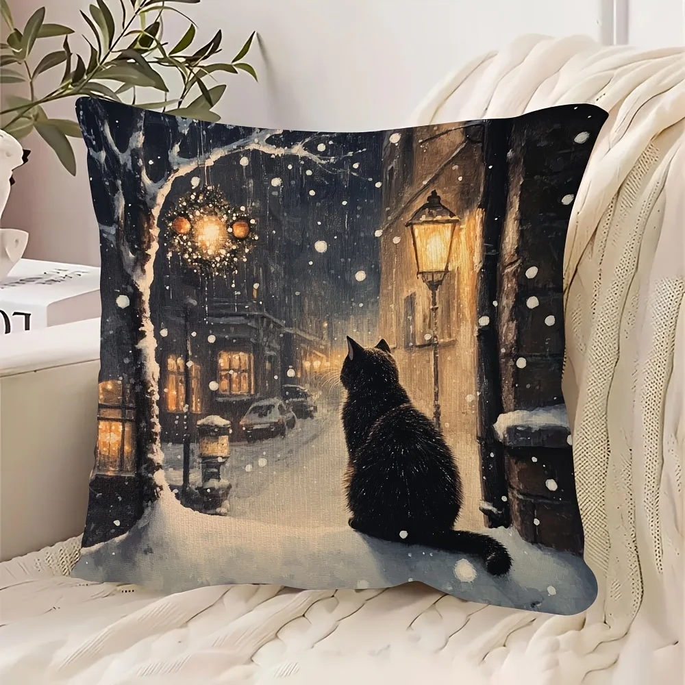 Christmas Cats Double Sided Pillowcase Cushion Cover Sofa Home Decor Pillow Insert Not Included
