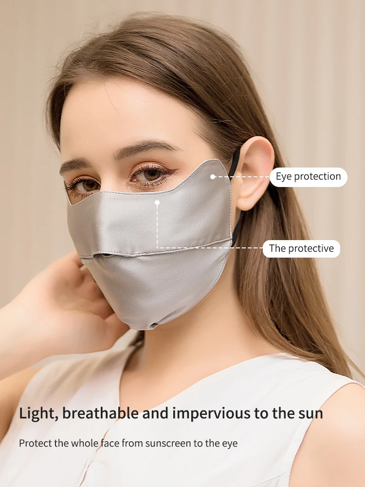 100% Mulberry Silk Breathable Silk Sunscreen Mask Women's Full Face anti ultraviolet sunshade mask outdoor cycling in summer