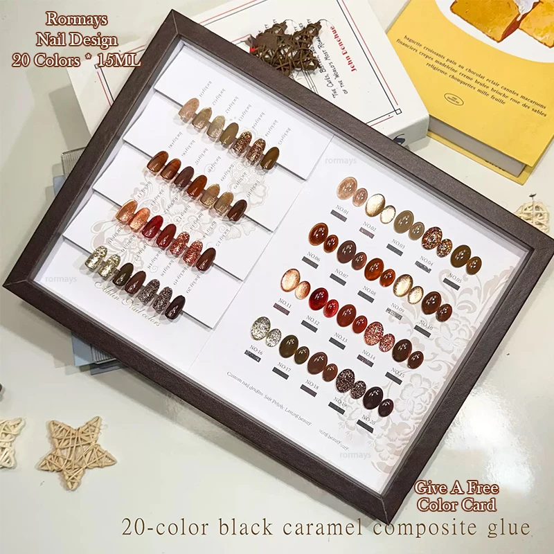 

Rormays Caramel Brown Cat's Eye gel Polishing 20PCS Mixed Varnish Semi Permanent Broken Diamond Color Platinum Gel UV Nail Salon