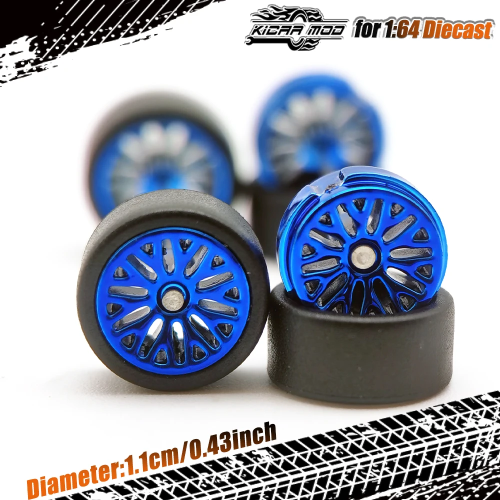 1/64 RLC Premium Farbige Galvanisierte Räder mit Gummi-Slick-Reifen für Modellauto-Umbauteile D:11mm (1 Set) – Detail 5