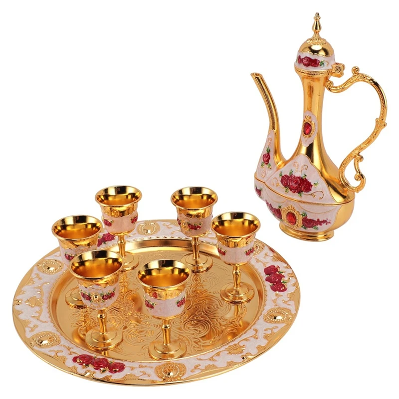 Vintage Turkish Coffee Set Zinc Alloy Tea Pot And Cups Elegant Ambience For Home Coffee Shop Decoration