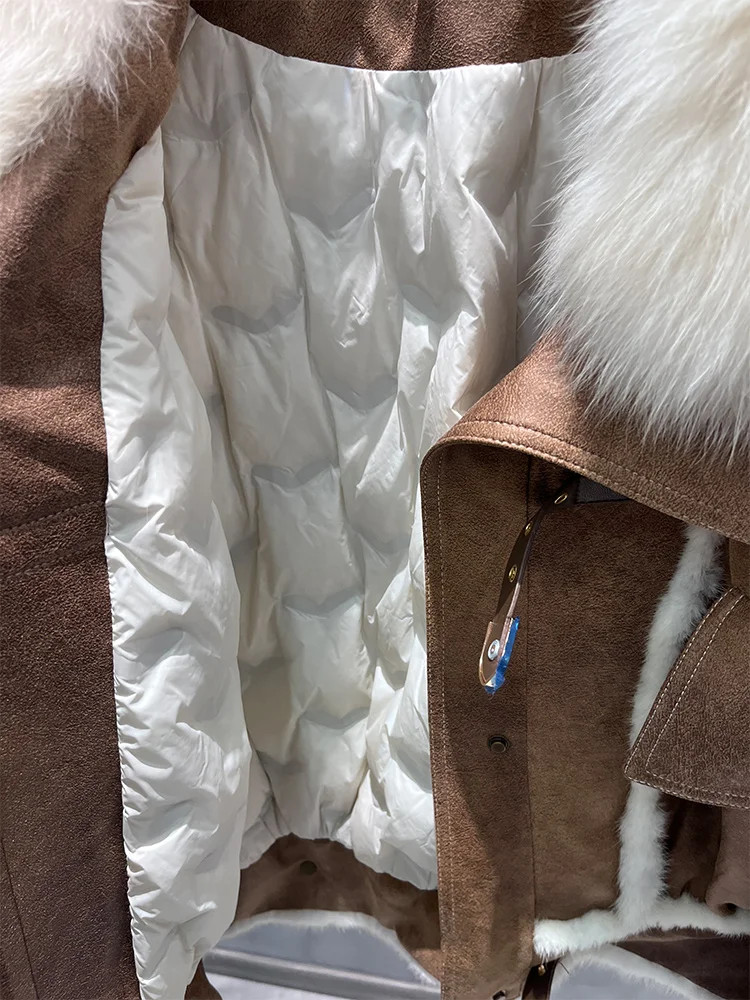 เสื้อแจ็คเก็ตขนเป็ดสำหรับผู้หญิง ปี 2025  คอปกขนสุนัขจิ้งจอกแท้ แจ็คเก็ตสั้น เสื้อผ้า แจ็คเก็ตพัฟเฟอร์เนื้อนุ่ม แจ็คเก็ตหนังกลับ  เสื้อโค้ทขนเป็ดหนาสำหรับผู้หญิง