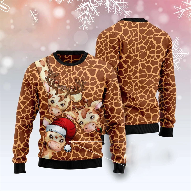 Giraffe Baby Pattern Ugly Sweatshirt Christmas Unisex  Crewneck Pullover Top 3D Printed Fashion Animal Skin Pattern Sweatshirts