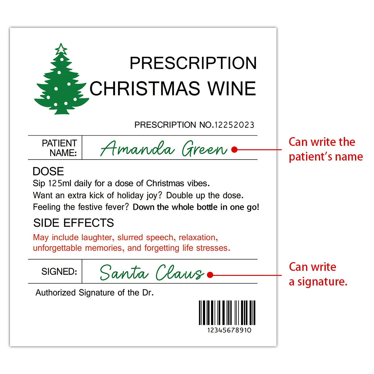 6pcs Hilarious Prescription Wine Labels,Festive Christmas Tree Design,Novelty Wine Bottle Stickers for Birthday,Anniversary Gift