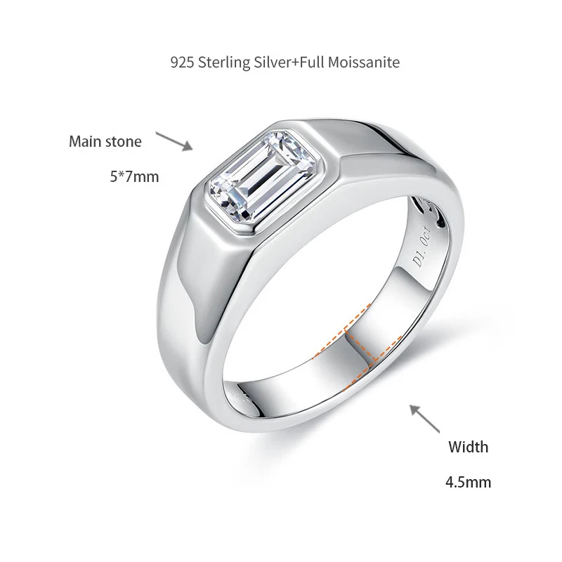 5*7mm Emerald Moissanite Wedding Band 925 Sterling Silver Lab Created Diamond Band Ring Men Women Ring Customized Jewelry