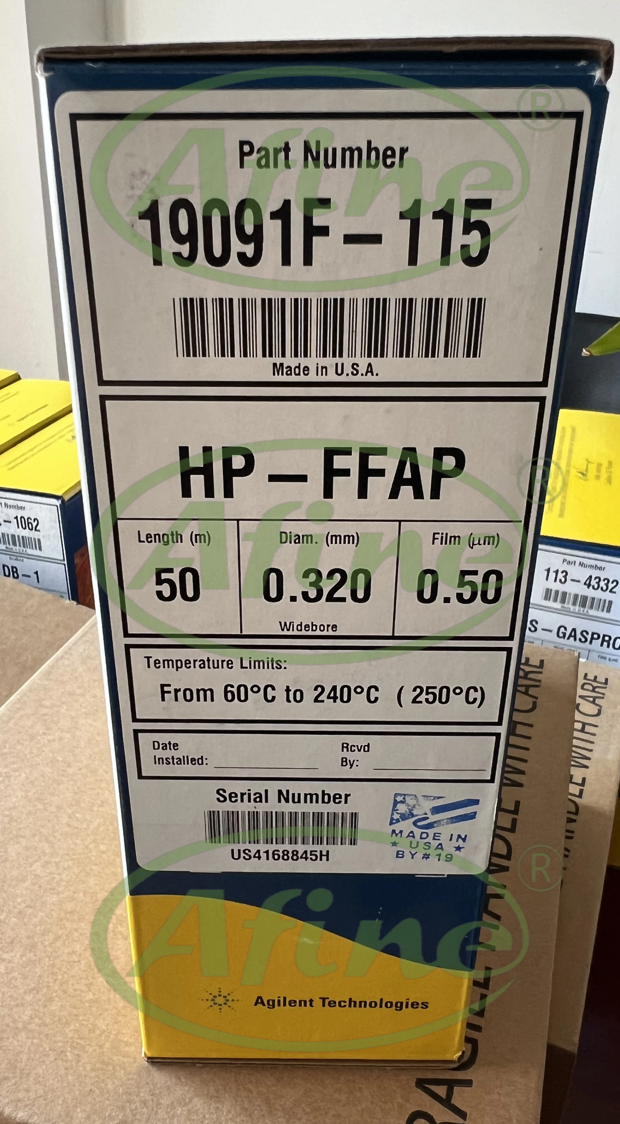 AFINE Agilent HP-FFAP Columns 19091F-115 J&W HP-FFAP Gas Chromatography Columns, 50 m, 0.32 mm, 0.50 µm, 7-inch Racks