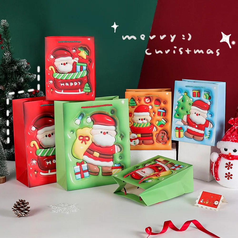 

3d Christmas Gift Bag Sturdy Santa Claus Gift Bag Cartoon Santa Gift Packaging Christmas Paper Bag For Party Holiday