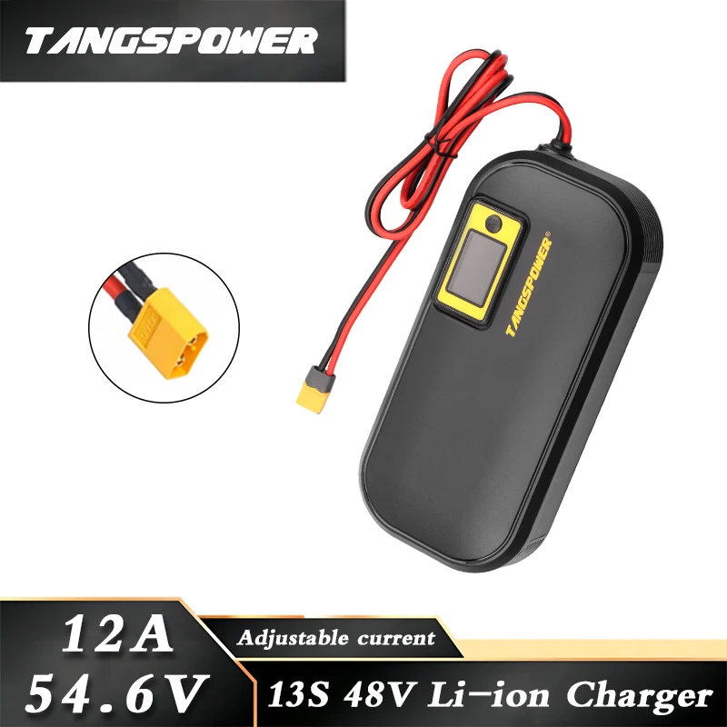 54.6V 12A Lithium Battery Smart Charger For 13Series 48V Li-ion Battery Pack Fast Charging XT60 Connector With Cooling Fan