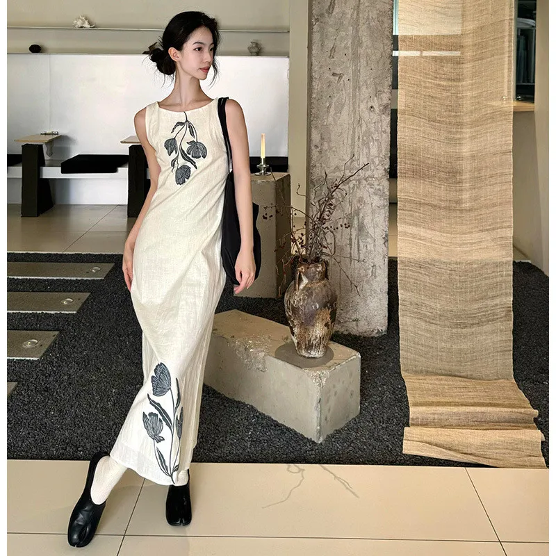 Rétro Svel Dr femmes été 2024 nouveau Simple Ele gilet décontracté Long Dr Princ Sve col autre Sle