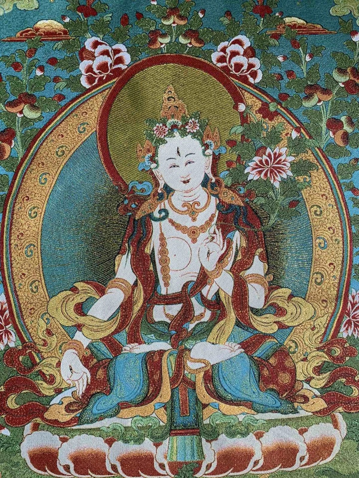 36" Tibet Tibetan Cloth Silk Buddhist Deity White Tara Thangka Mural Nice Art Work