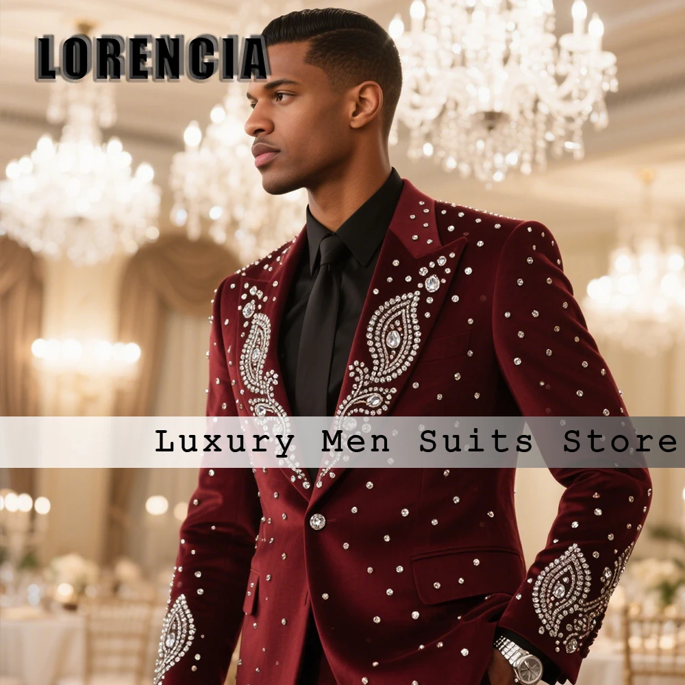 

Элегантные мужские костюмы с кристаллами, комплект из 2 предметов, смокинги с остроконечными этикетками, наряды для свадебной вечеринки, мужской пиджак на заказ, брюки, костюмы для мужчин