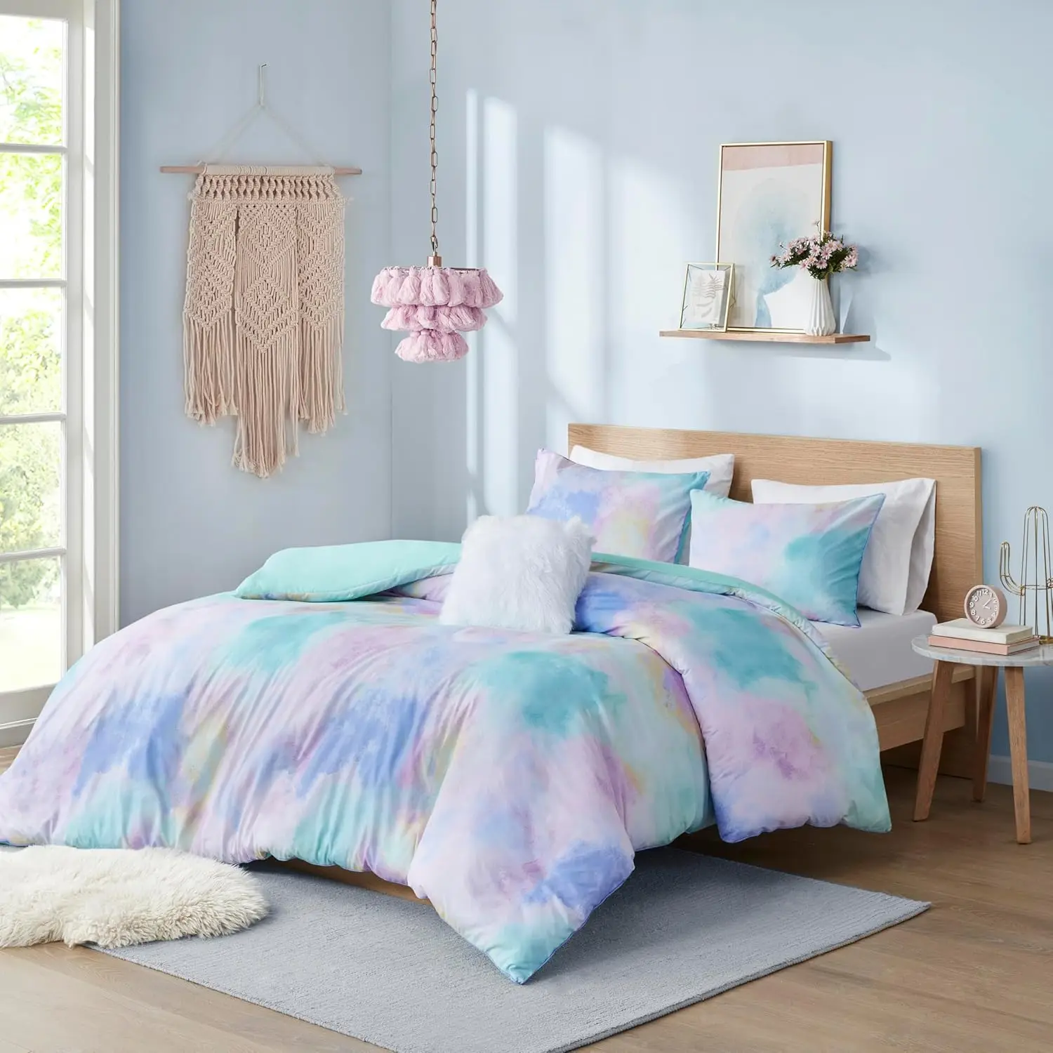 

Комплект постельного белья Watercolor Tie Dye Queen, розово-голубой, для подростков, 4 предмета с подушками