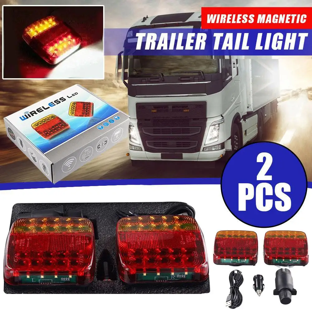 Sem fio magnético LED caminhão cauda luz, Trailer luz traseira, sinal aviso lâmpada de freio para reboque campista, camião, RV, barco, 2pcs