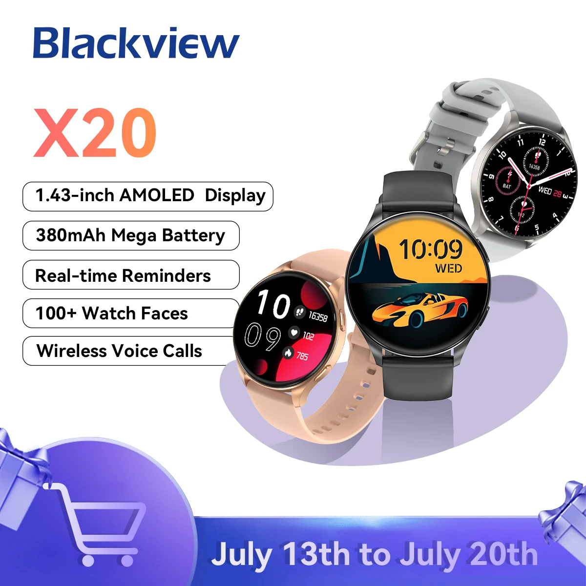 Blackview 2024 스마트워치 X20 AMOLED 디스플레이 워치, 하이파이 블루투스 전화, 건강 및 피트니스 추적, iOS 안드로이드용