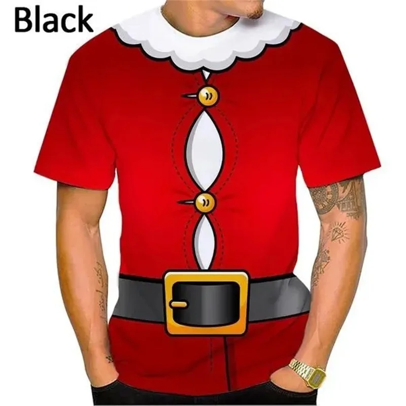 Camiseta de Papai Noel estampada em 3D masculina, manga curta, casual, engraçado, camiseta feliz natal, top, streetwear, roupas masculinas