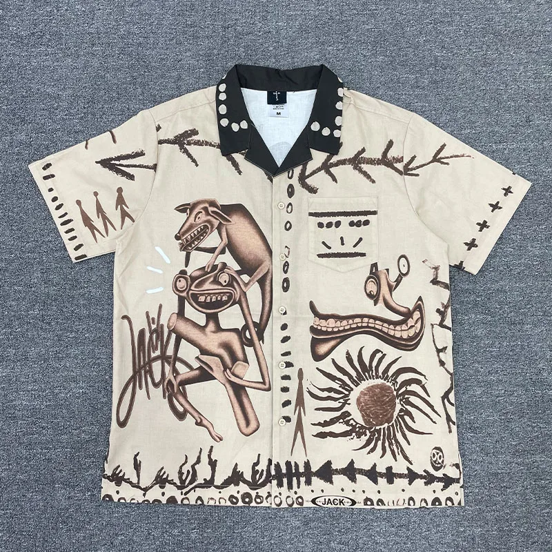 

Cactus Ja fiti Print Button up ort Sve irt Summer Casual Loose Fit Men's irt Wior Collar Regular Thin