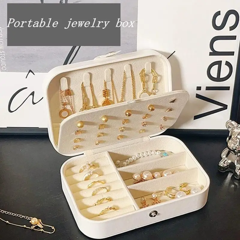 Portable Jewelry Box Jewelry Organizer Display Travel Jewelry Case Boxes Button Leather Storage Zipper Jewelers Joyero
