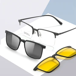 Montura de gafas de titanio puro 3 en 1 a la moda para hombre con Clip polarizado en gafas de sol y gafas de visión nocturna para mujer