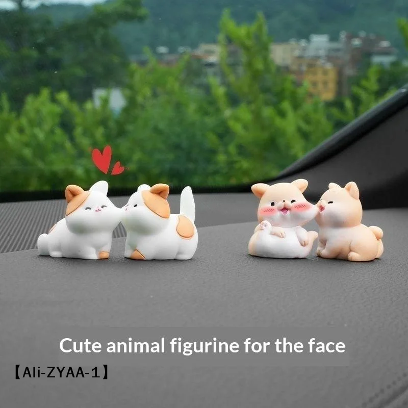 【A】Cute Mini Cartoon Kissing Rabbit Cat Frog Car Ornaments Smooth Surface For Car Dashboard Home Desktop Decor
