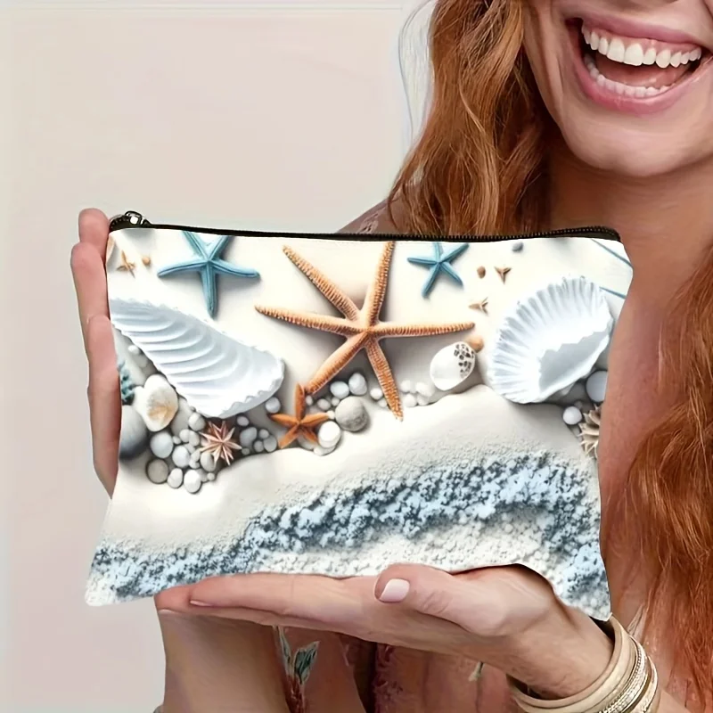 Eine Make-up-Tasche mit Ozeanmotiv – süße multifunktionale Reißverschlusstasche für Damen, Schmuckaufbewahrungstasche