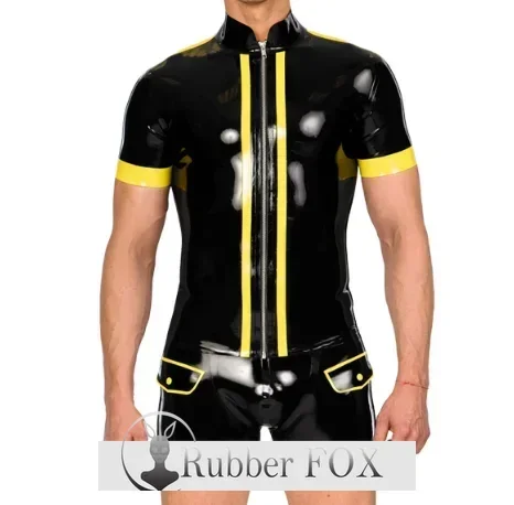 

customizedLatex Catsuit Rubber Bodysuit Gummi Men Tights Sports Handmade Clothes With Front Zipper Top And Shorts customized