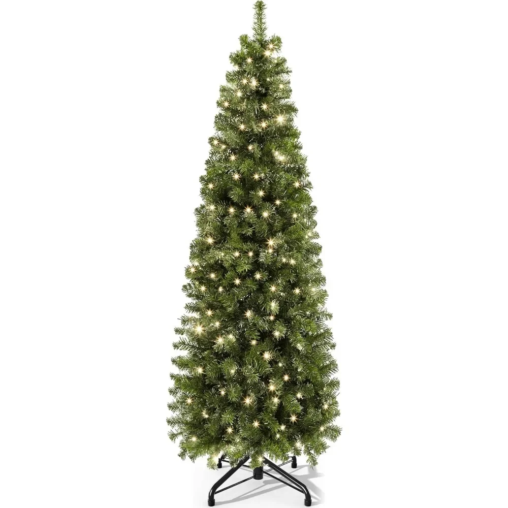 

Предварительно подсвеченная искусственная Рождественская елка, Фрейзер, пихта, тонкая зеленая Рождественская елка с подсказками и огнями ветвей