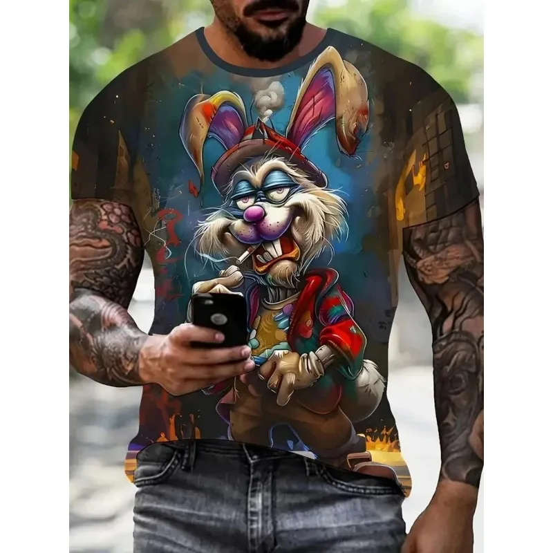 Summer Mens Casual Breathable 3D Printed Pattern Outdoor Comfortable Fashion Round Neck Home Regular Travel Street Style T-shirt